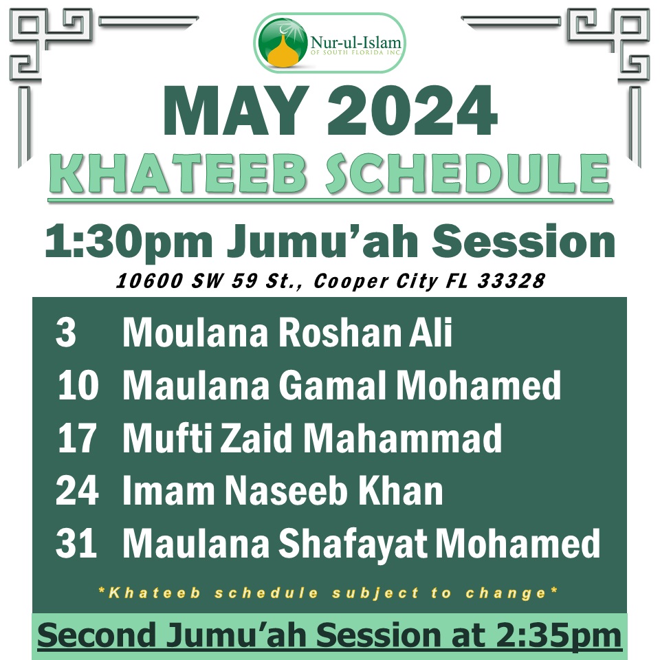 May 2024 Khateeb Schedule